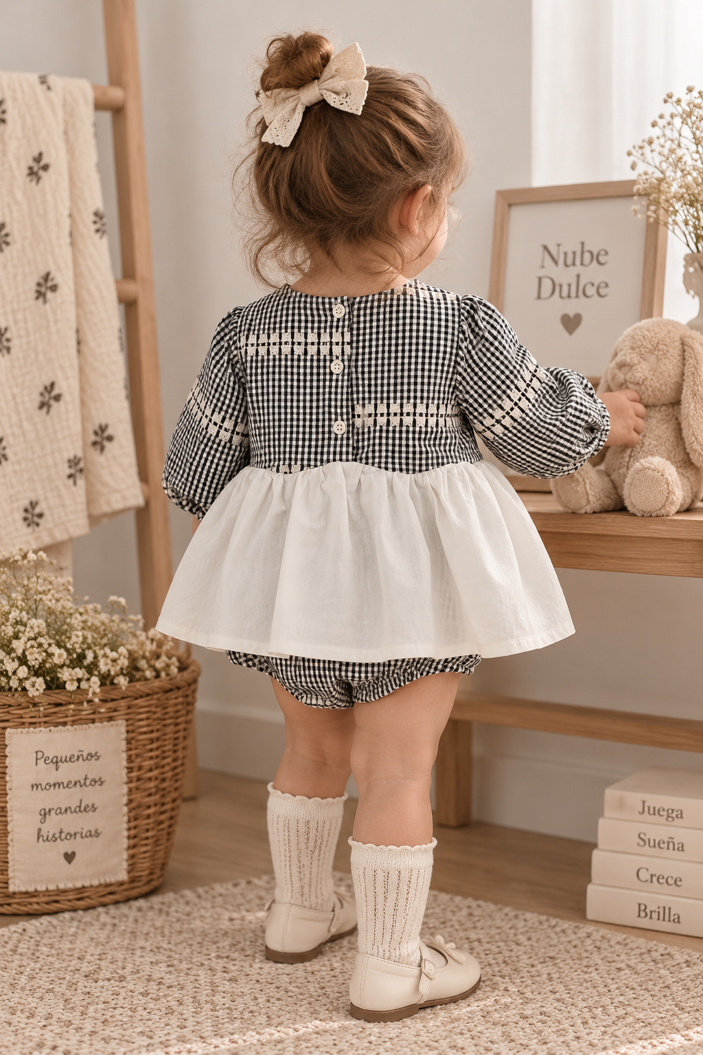 Ranita de Cuadros Vichy para Bebé con Vestido y Accesorios