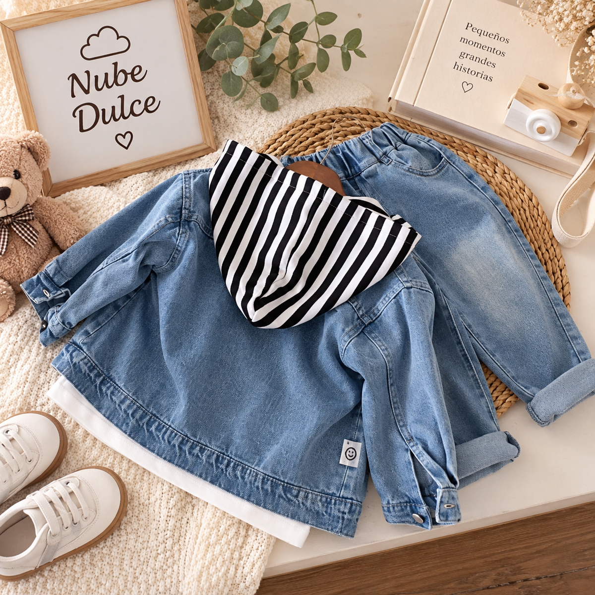 Chaqueta Vaquera Infantil con Capucha de Rayas