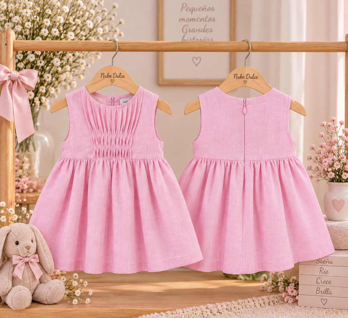 Vestido de lino rosa para niña | Elegante y fresco