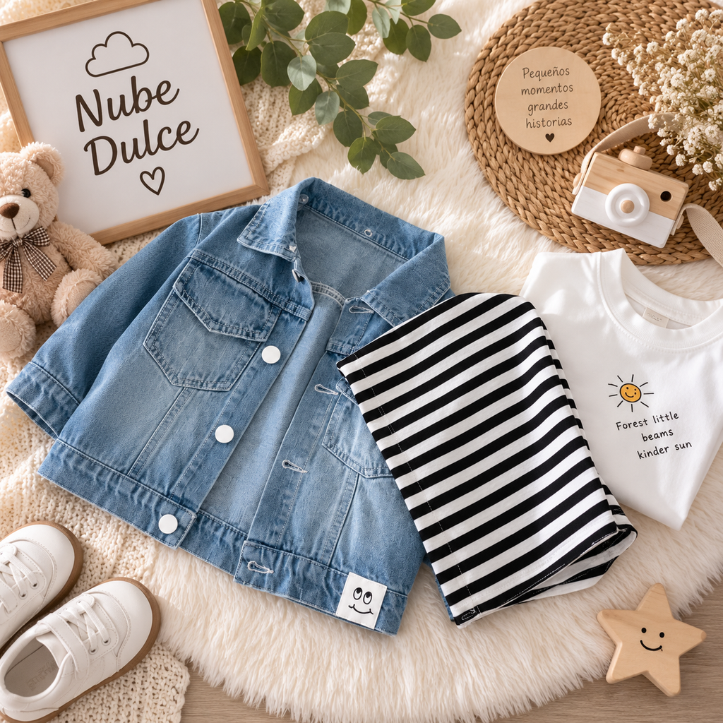 Chaqueta Vaquera Infantil con Capucha de Rayas