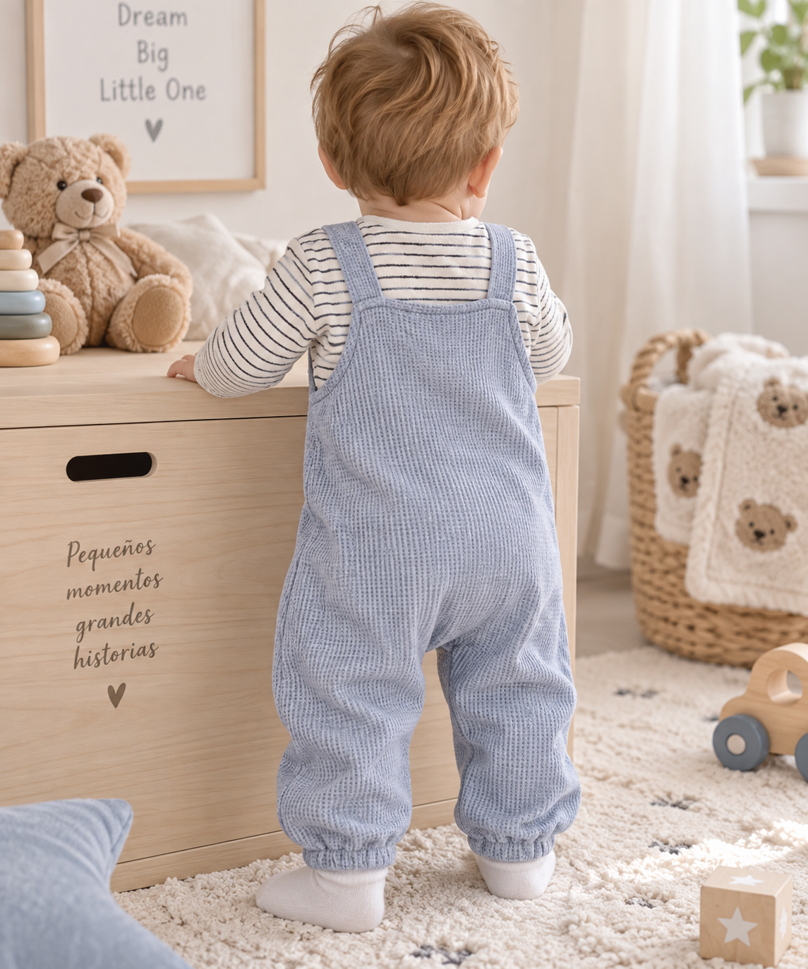 Conjunto Bebé de Rayas con Peto Azul y Detalle Osito 🧸💙