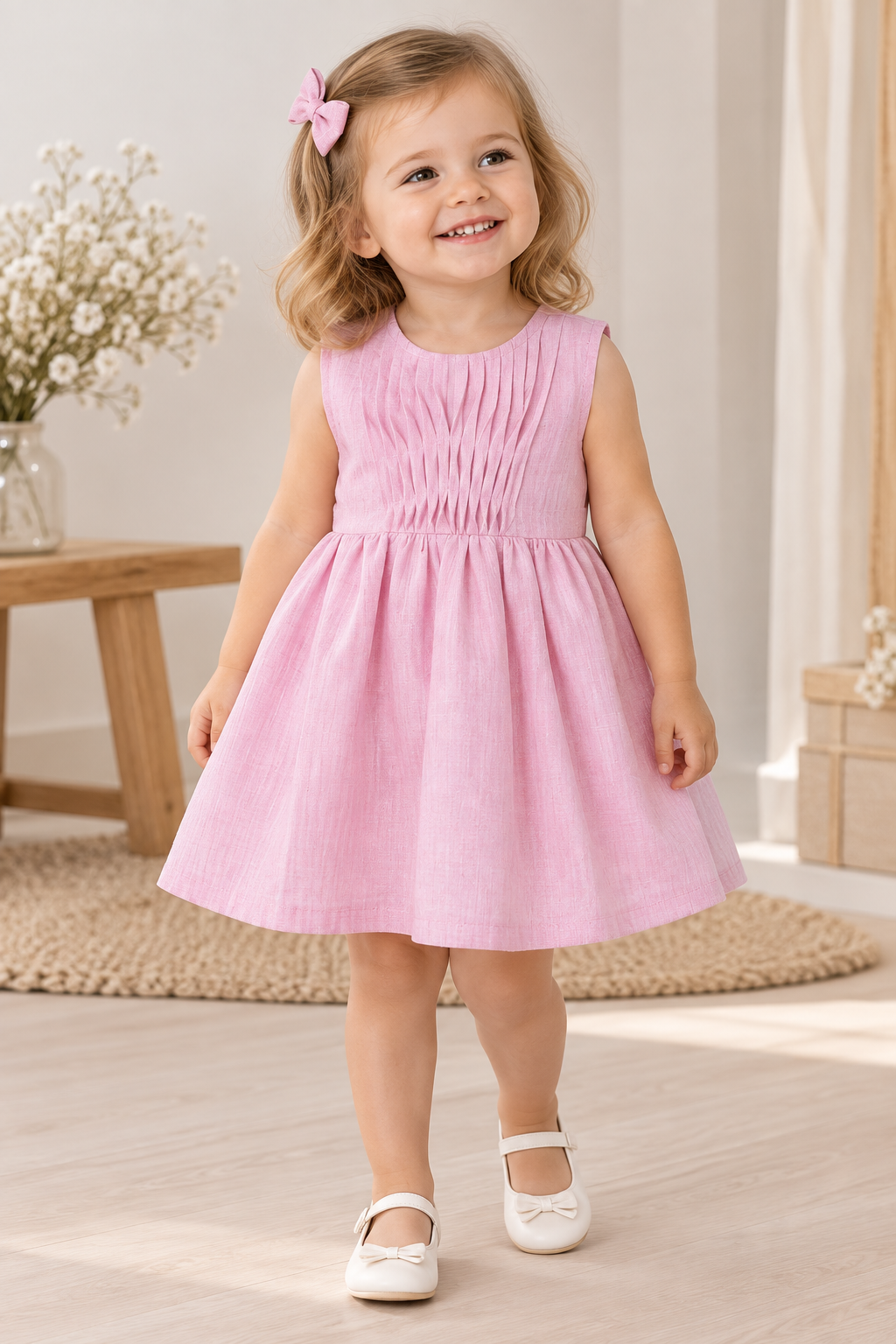 Vestido de lino rosa para niña | Elegante y fresco