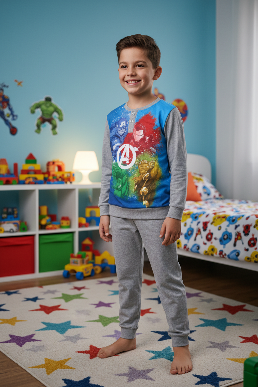 Pijama de invierno Infantil de Avengers - Gris y Azul/Talla 110