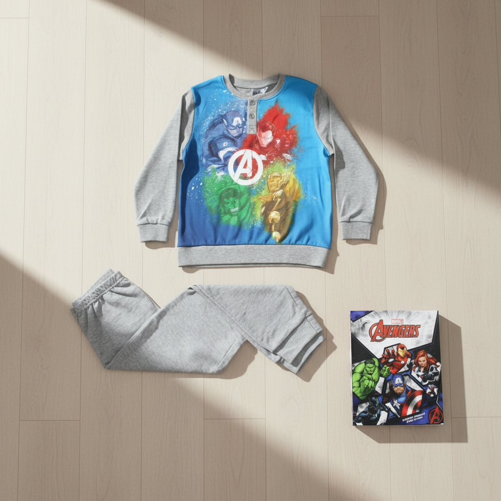 Pijama de invierno Infantil de Avengers - Gris y Azul/Talla 110