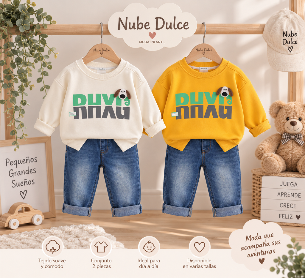 Conjunto Sudadera y Pantalón para Bebé Niño 💛🤎