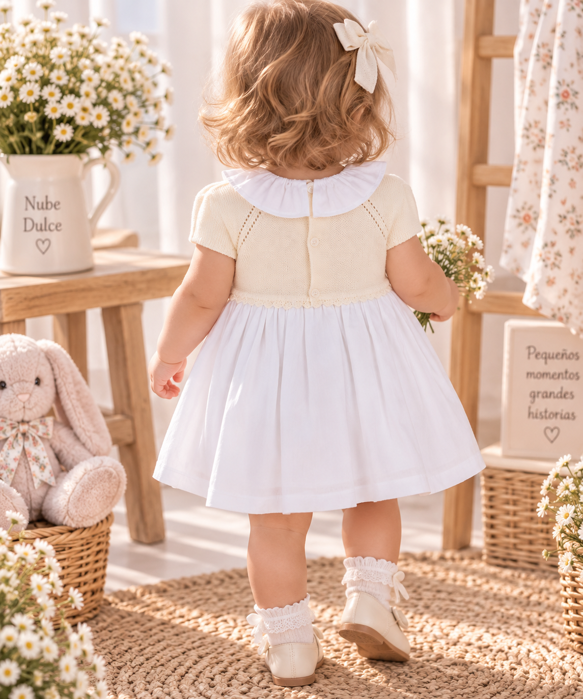 Vestido bebé blanco roto con pechera | Ceremonia