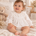 Vestido Bodi Bebé Blanco Bordado con Volantes y Manga Larga