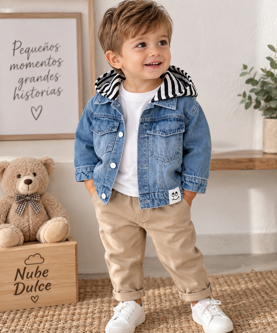 Chaqueta Vaquera Infantil con Capucha de Rayas
