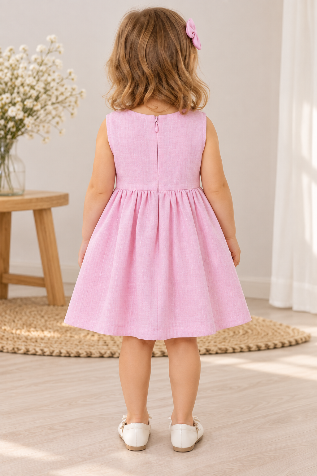 Vestido de lino rosa para niña | Elegante y fresco