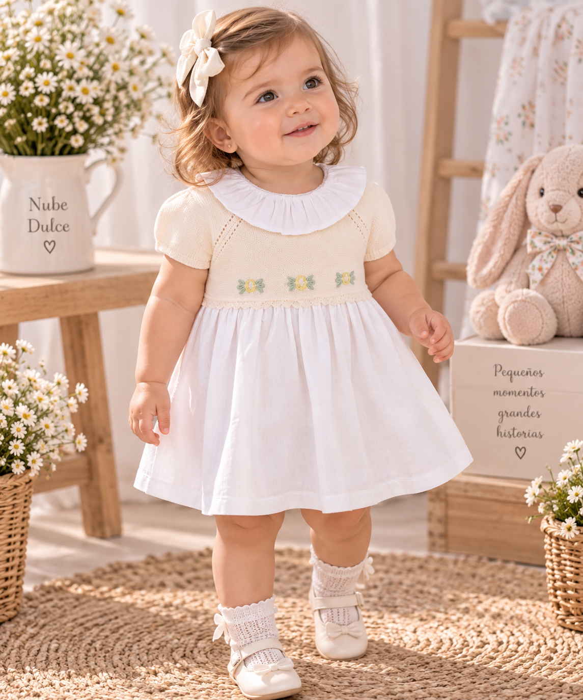 Vestido bebé blanco roto con pechera | Ceremonia