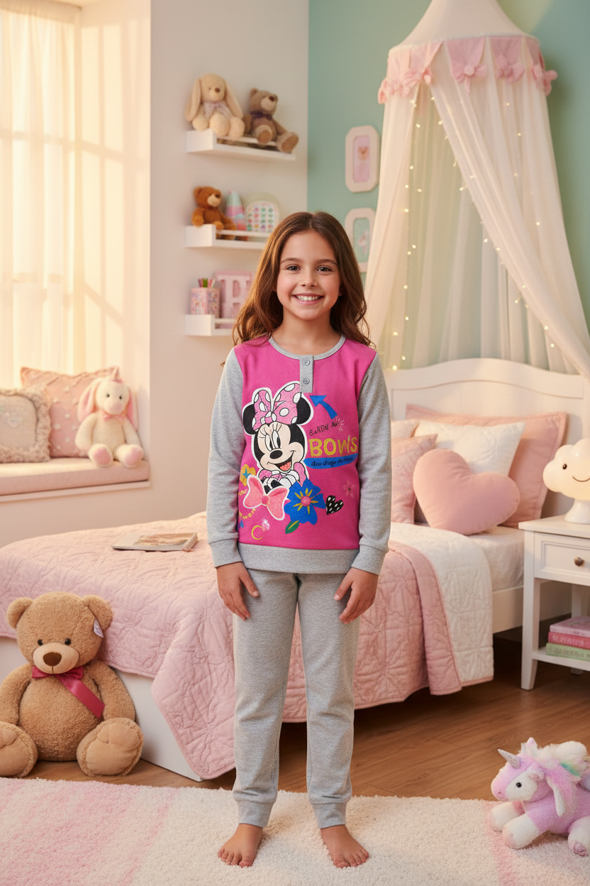 Pijama de Invierno Infantil Minnie Mouse - Gris y Rosa/Talla 140cm