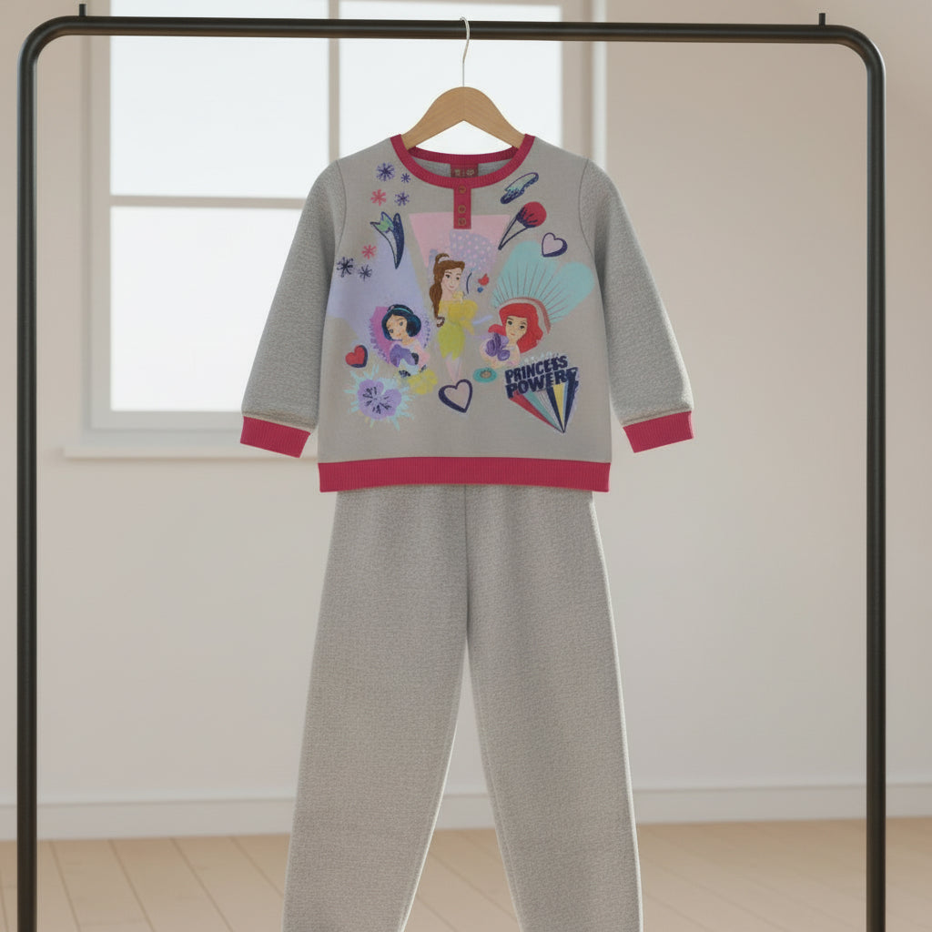 Pijama de Invierno Infantil Disney Princesas- Gris y Rosa / talla 110cm